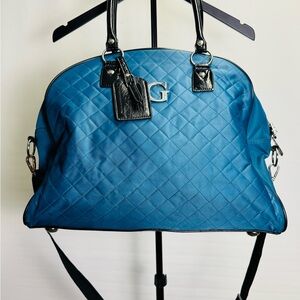 Vintage Guess Teal Diamond Stitch Dome Satchel w/ Strap G Logo